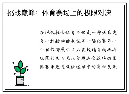 挑战巅峰：体育赛场上的极限对决